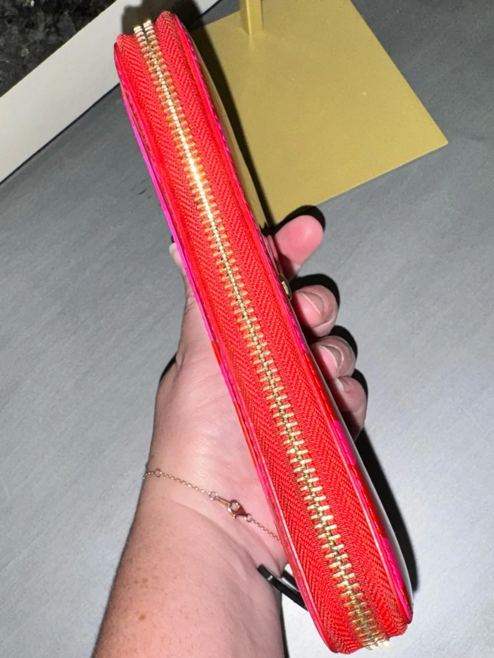 Kate Spade Red Patent Long Wallet with Pink Polka Dots - GUC
